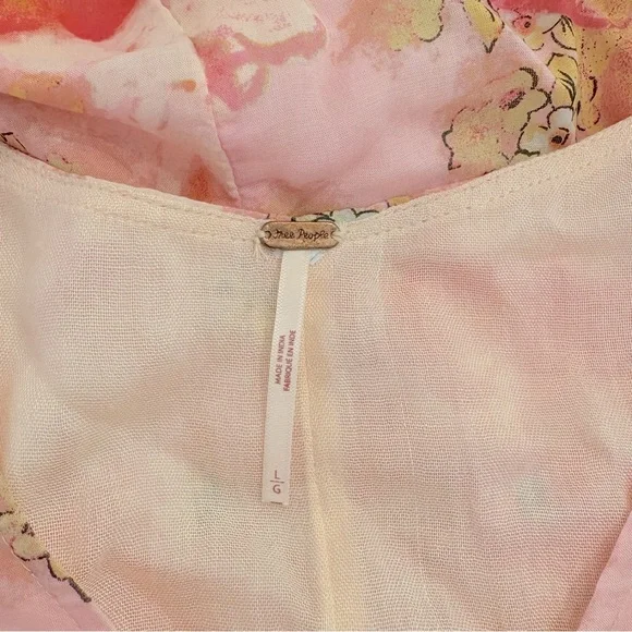Free People Floral Freddy Tie Mini Dress - Size Large - Soft Chiffon Girly EUC - Picture 7 of 7